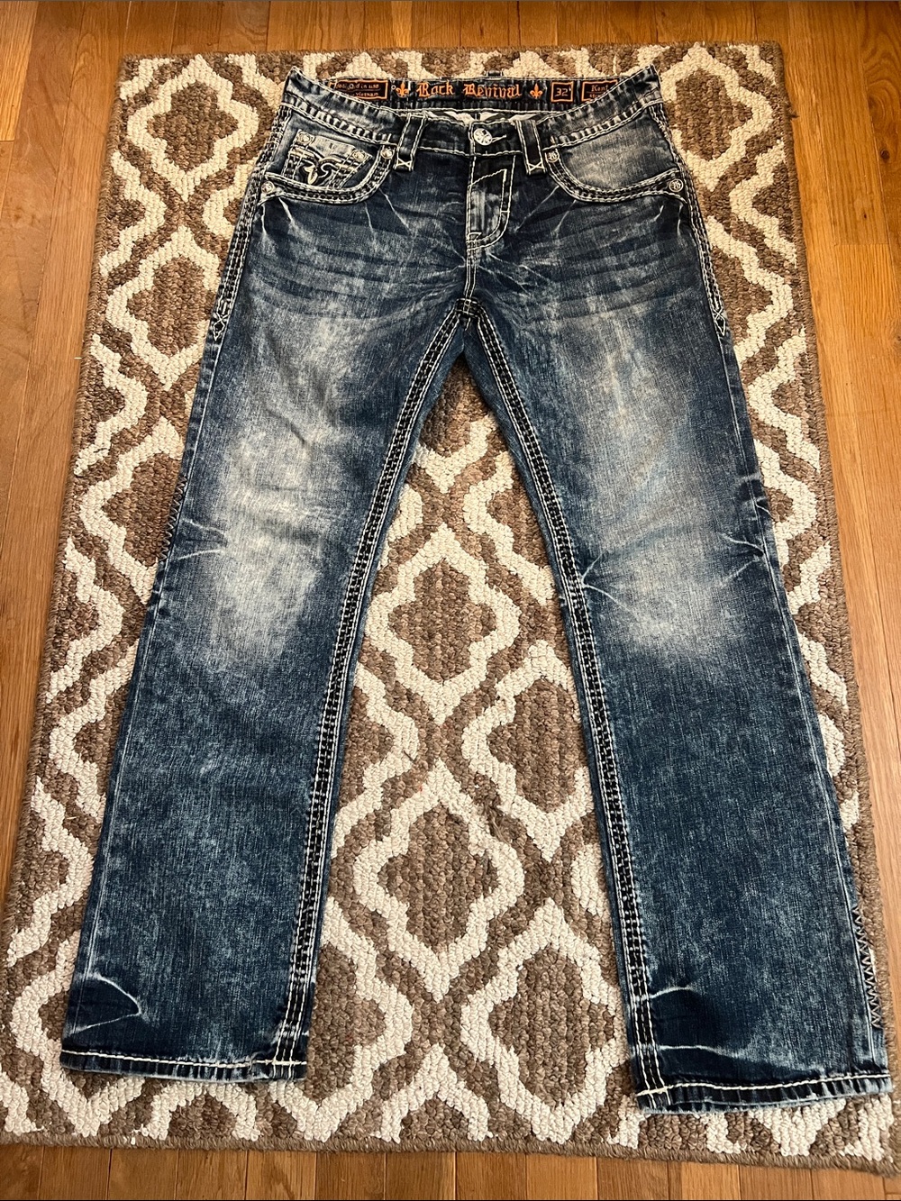 Rock revival Men's Distressed Dark Blue Jeans - Casual Straight Fit